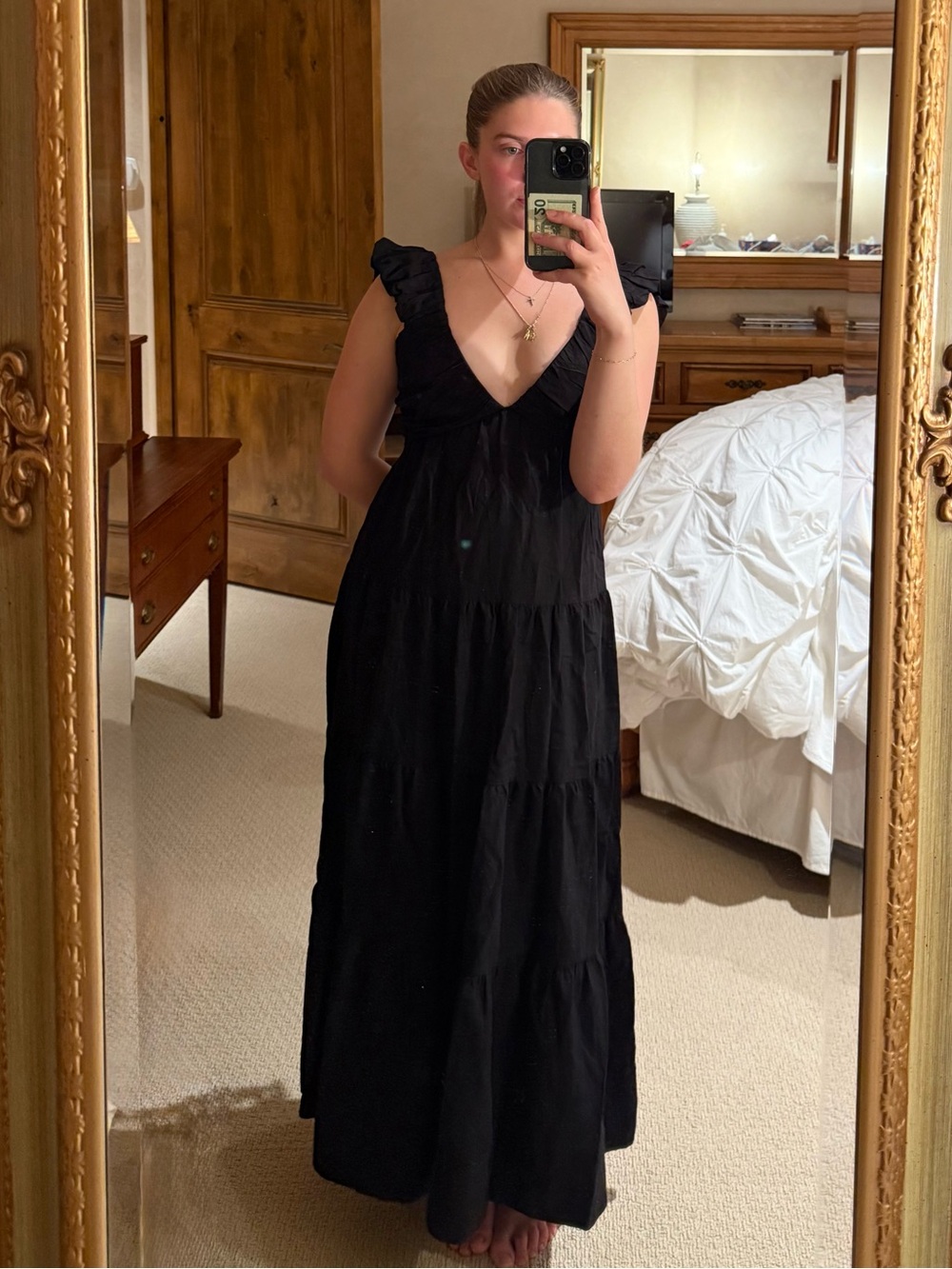 Jason Wu Black Ruffle-Sleeve Maxi Dress
